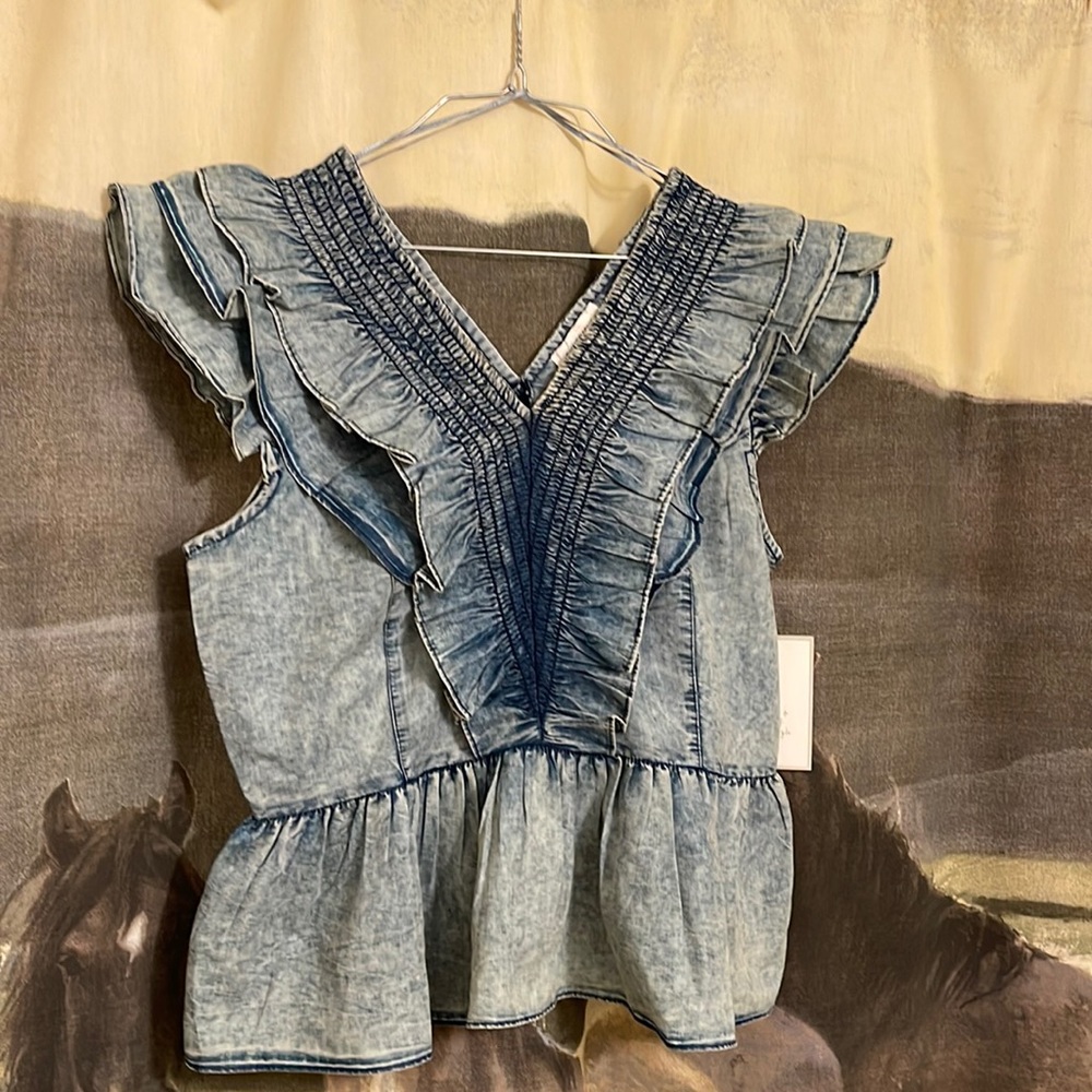 Chambray tank with ruffles